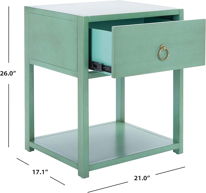 SAFAVIEH Home Collection – Yudi Turquoise Nightstand with Drawer & Shelf, Contemporary Accent Storage Table, Fully Assembled (NST9201C)