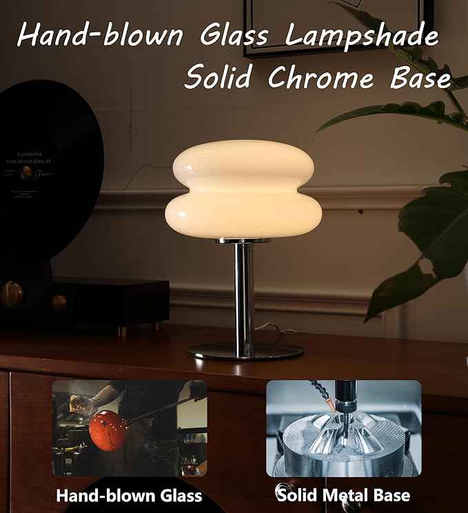 Mushroom Lamp Table Lamp for Night Stands,Mid Century Modern Desk Lamps for Bedroom, Vintage Dimmable Bedside Small Lamps, Cute Cool Home Room Aesthetic Decor for Living Room(White)