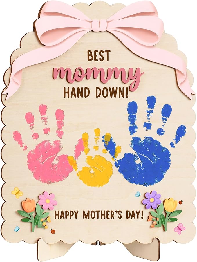 HYPERI DIY Mothers Day Crafts for Kids Handprint Art, Handprints Wooden Rose Flower Bouquet, Mothers Day Gifts for Mom from Kids, for Grandma from Grandkids, Mothers Day Keepsake Craft (Best Mom)