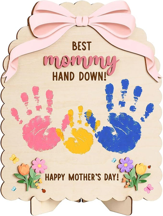 HYPERI DIY Mothers Day Crafts for Kids Handprint Art, Handprints Wooden Rose Flower Bouquet, Mothers Day Gifts for Mom from Kids, for Grandma from Grandkids, Mothers Day Keepsake Craft (Best Mom)