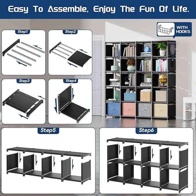 Mavivegue 20 Cube Book Shelf, Storage Organizer, Large DIY Bookcase, Metal Cube Bookshelf, Cubbies Closet Storage Organizer Shelves for Bedroom,Living Room,Home,Office