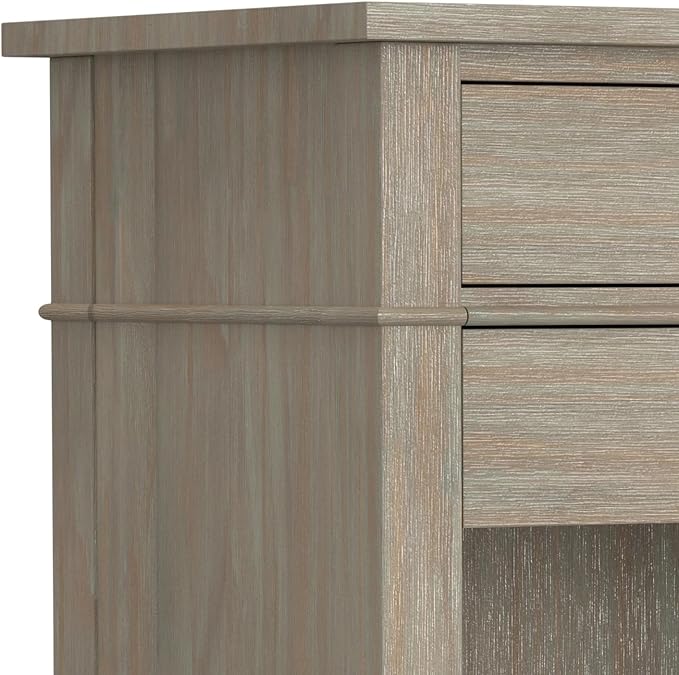 SIMPLIHOME Carlton Bedside Table - 24 inch Wide Solid Wood Nightstand Table in Distressed Grey, Transitional Bedroom Side or End Table with 2 Drawers, Open Storage Shelf and Bronze Hardware