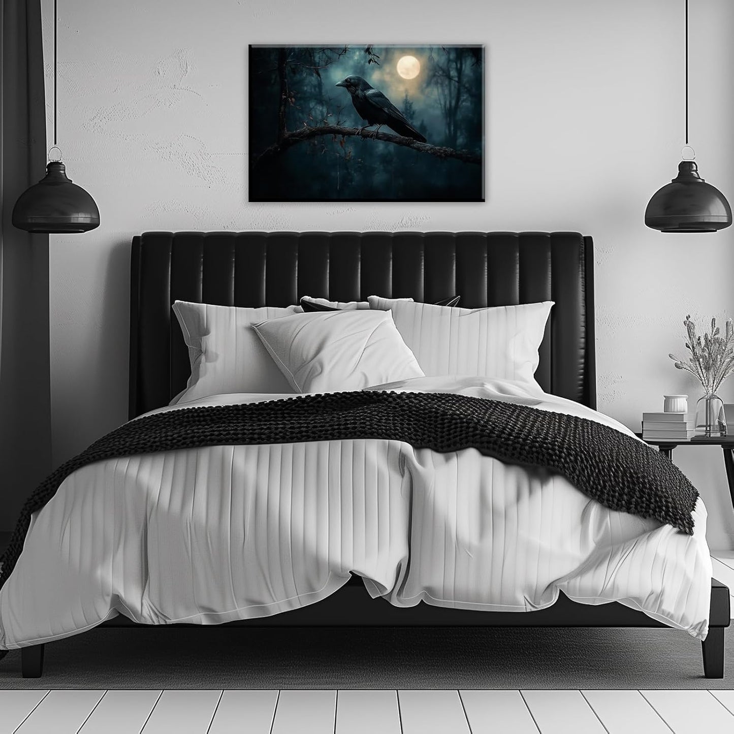 Crow Picture Wall Art Black Crow Canvas Prints Vintage Halloween Decoration Gothic Raven Art Poster Dark Academia Spooky Painting Horror Picture Home Decor(Artwork-2,20"x30")