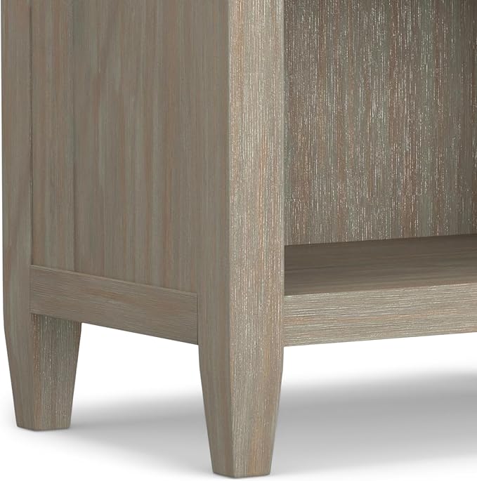SIMPLIHOME Carlton Bedside Table - 24 inch Wide Solid Wood Nightstand Table in Distressed Grey, Transitional Bedroom Side or End Table with 2 Drawers, Open Storage Shelf and Bronze Hardware