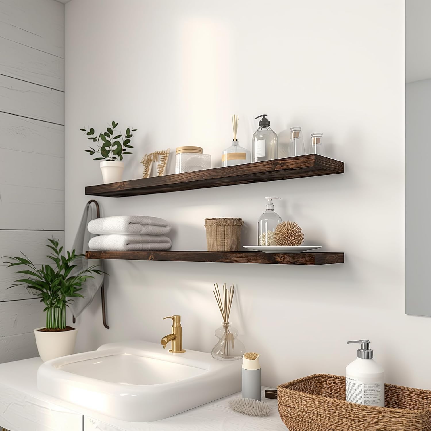 48 Inch Floating Shelves for Wall Rustic Brown Wood Wall Shelves for Bedroom Set of 4 - Décor Diaries