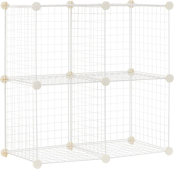 Amazon Basics 4 Cube Wire Grid Storage Organizer, Closet Organizer and Shelves, Stackable, Space-Saving, Easy to Assemble, 14"x14"x14", White