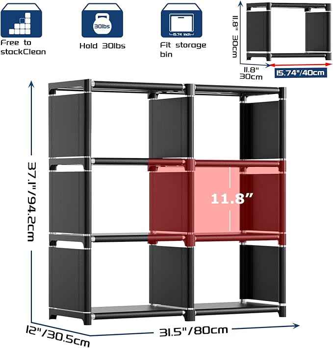 Mavivegue Book Shelf, 6 Cube Storage Organizer, DIY Bookcase, Metal Cube Bookshelf,Tall Book case for Bedroom, Living Room,Office,Closet Storage Organizer, Black Cubicle Storage Rack