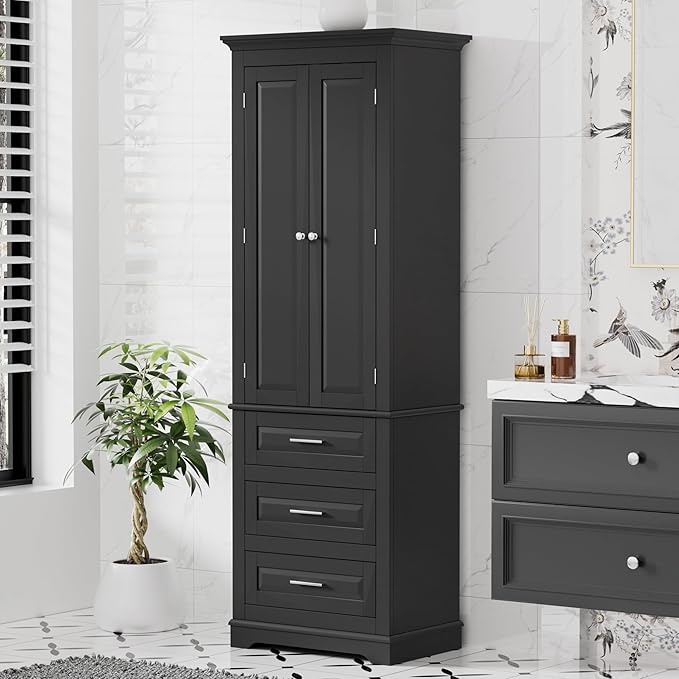 70" Tall Storage Cabinet Kitchen Pantry Cupboard with Two Doors and Three Drawers, Freestanding Shelf Organizers Unit for Home, Bathroom and Living Room, White