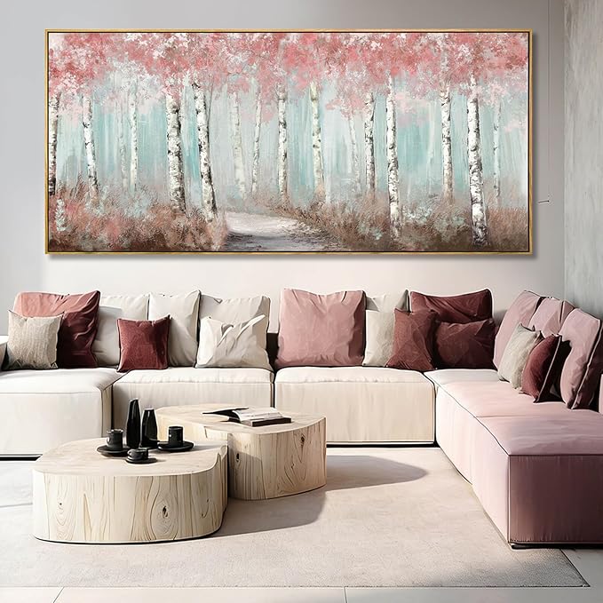 SDYA Tree Canvas Wall Art Pink and White Poster Printing Landscape Wall Decorations 40"x86" Large Picture for Bedroom Artwork for Office