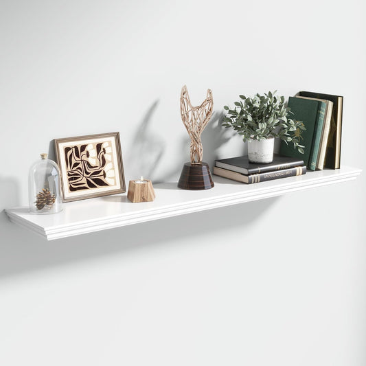 Floating Shelves for Wall, 48 Inch Long Wall Mounted White Hanging Shelf for Kitchen, Living Room, Office, Bedroom, Bathroom, Retro Vintage Wood Bookshelf for House Decor - Décor Diaries