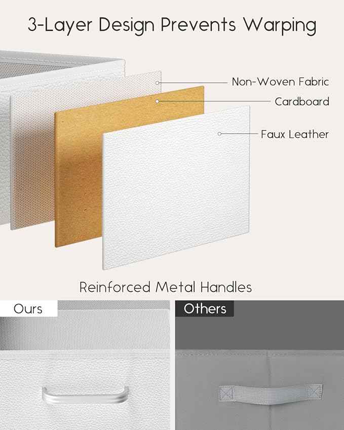 Stackable Storage Drawers - 2 Tier Closet Drawers, Closet Organizer with Metal Handles, Night Stand with Collapsible Bins, Fabric Dresser for Bedroom, Dorm, Office, White, 2 Pack