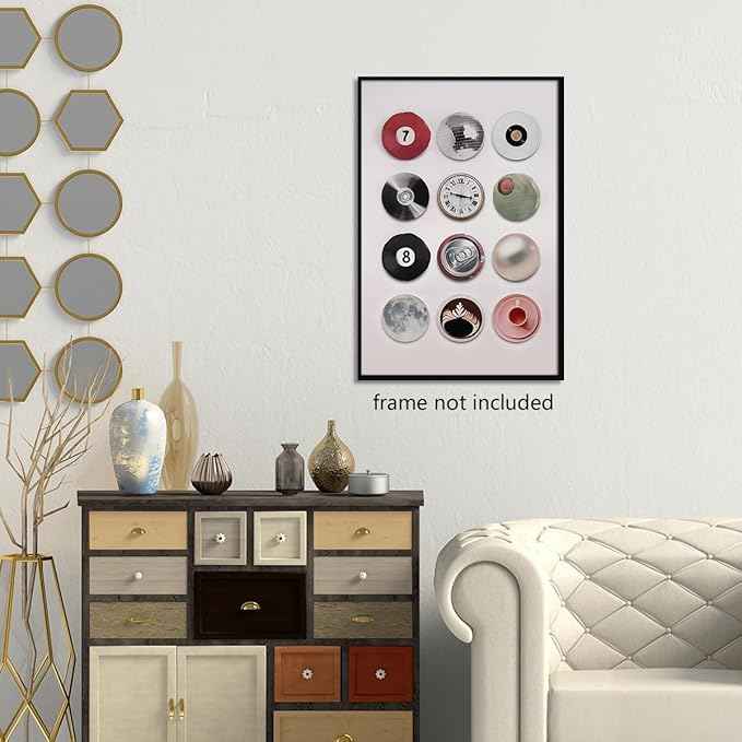 Vintage Disco Ball Canvas Wall Art, Retro 8 Ball Poster, Trendy Music Record Painting, Funky Aesthetic Moon Coffee Cup Prints For Apartment Dorm Wall Decor 16x24in Unframed