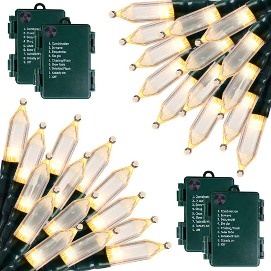 Battery Operated Christmas Lights 4 Pack 20 LED Mini String Lights with 8 Modes Waterproof Tree Lights for Xmas Outdoor Indoor Holiday Party Garden Decor, Warm White