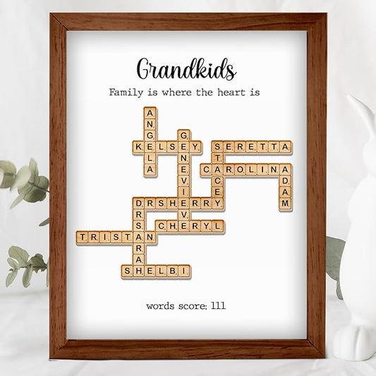 Personalized Crossword Family Name Wall Art Decor Living Room Customized Family Letter Title Name Puzzle for Gift for Lovers, Valentine's Day, Christmas, Birthday, Anniversary Scrabble Wooden Frame