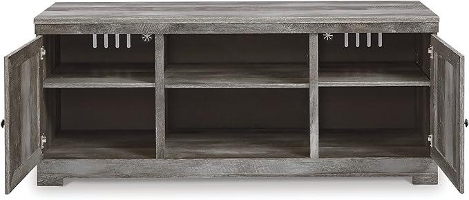Signature Design by Ashley Wynnlow Rustic 4-Piece Entertainment Center for TVs up to 72" with LED Lighting and Adjustable Shelf, Gray