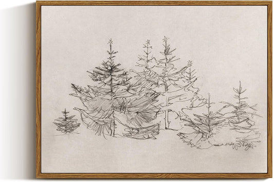 VIYYIEA Framed Canvas Wall Art Home Decor Pine Tree Prints Wall Pictures Black and White Watercolor Winter Room Decor Tree Life Vintage Botanical Home Decor 12x16in