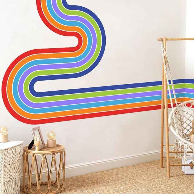 65" x 116" Large Removable Boho Rainbow Road Wall Decor - Colorful Self-Adhesive Pastel Sticker, Peel and Stick Giant Decal Wallpaper for Kids Baby Girl Bedroom Nursery (A)