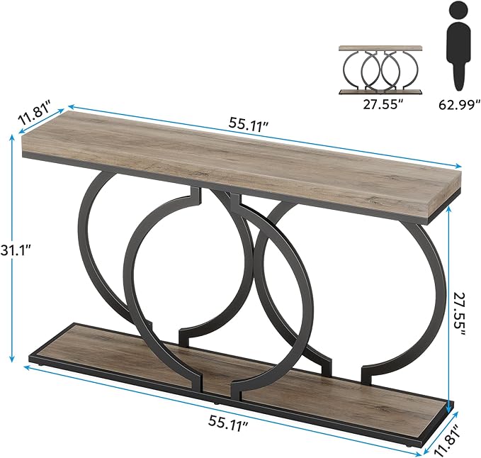 Tribesigns Console Table, 55-Inch Industrial Entryway Table with Geometric Metal Frame, Narrow Long Wood Accent Sofa Table for Living Room, Entrance, Hallway, Vintage Grey