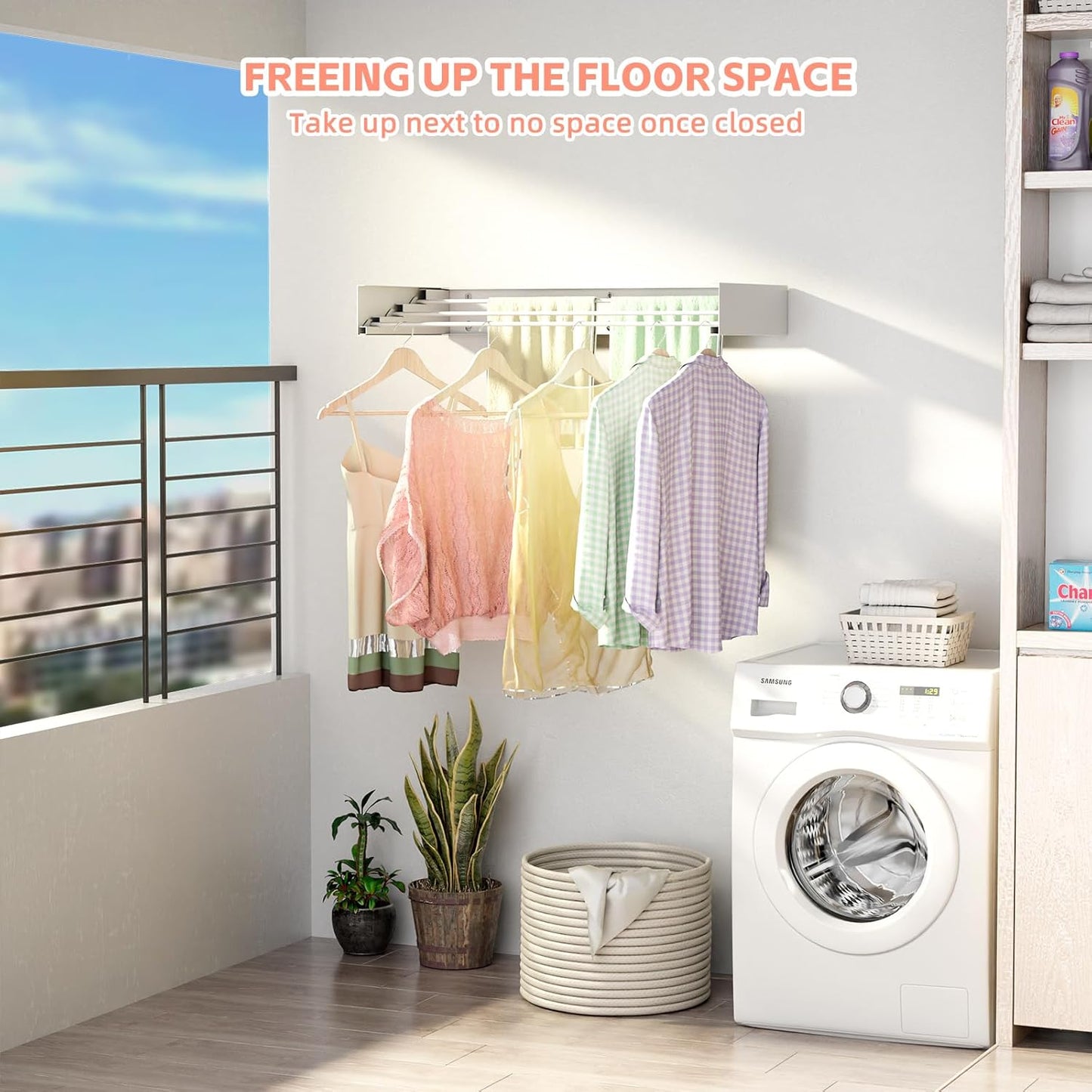 Wall Mounted Drying Rack for Laundry 19.8'', Folding Drying Rack Clothing Wall Mount with 3 Rods, Space Saving for Indoor Outdoor Bathroom Balcony (White, 19.8'')