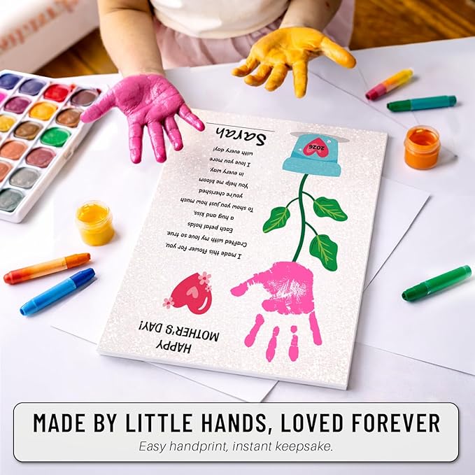 MIKAYENUS Mother's Day Handprint Craft - Baby Handprint Kit for Kids - Handmade Gifts for Mom & Grandma - DIY Art Activities - First Mother's Day Craft Gift - Kids Art Project Set