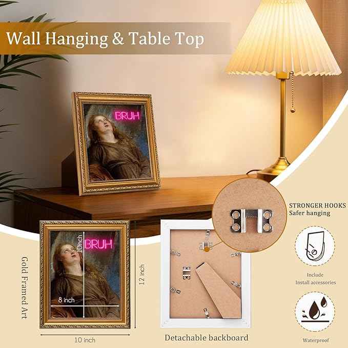 uniro Vintage Gold Framed Wall Art for Home Decor, Retro Funny Bathroom Wall Decor Canvas Artwork, Trendy Funky Wall Art Maximalist Decor, Eclectic Home Bathroom Alternative Fun Art Print Aesthetic Poster for Bathroom, Living Room, Desktop decor - 8x10...
