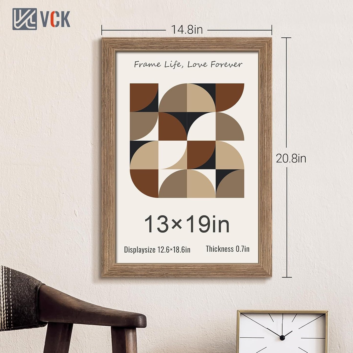 VCK 13x19 Picture Frame 3 Pack - Brown Walnut, Natural Textured Solid Wood Frame, Wall Gallery Frame