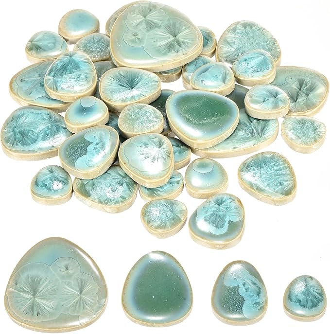 MECCANIXITY 200g Ceramic Mosaic Tiles for Crafts Bulk, Pebble Ice Green Ceramic Tiles for Mosaic Kits Garden Stepping Stone Cup Mat