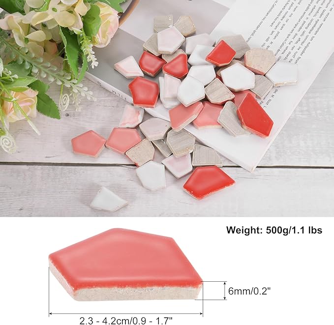 uxcell 500g/1.1LB Irregular Ceramics Mosaic Tiles, 2.3-4.2 cm Bulk Stained Ceramic Mosaic Pieces Stones Mosaic Kits for DIY Art Craft Projects Home Decor, Mixed Red