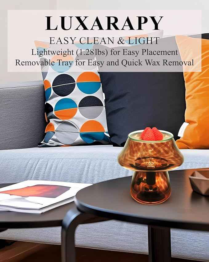 Mushroom Desk Lamp - Small Vintage Table Lamp for Bedroom, Office, Bedside, Nightstand | Translucent Glass, Boho Aesthetic Western Home Decor for Living Room & Kitchen (Without Wax Cubes)
