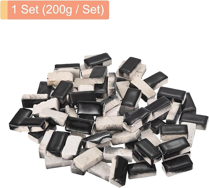 MECCANIXITY 200g Ceramic Mosaic Tiles for Crafts Bulk, Rectangle Black Ceramic Tiles for Mosaic Kits Garden Stepping Stone Cup Mat