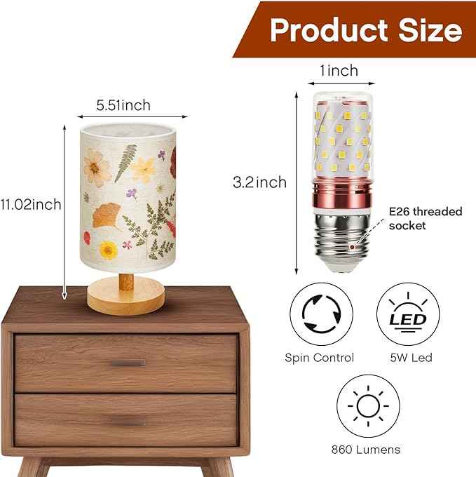 Hortsun Pressed Flower Lamp Vintage Table Small Lamp Cottagecore Decor Boho Night Light Decorative Rustic Night Light for Bedroom, Living Room or Office, Valentine Gift for Women(DIY Style)