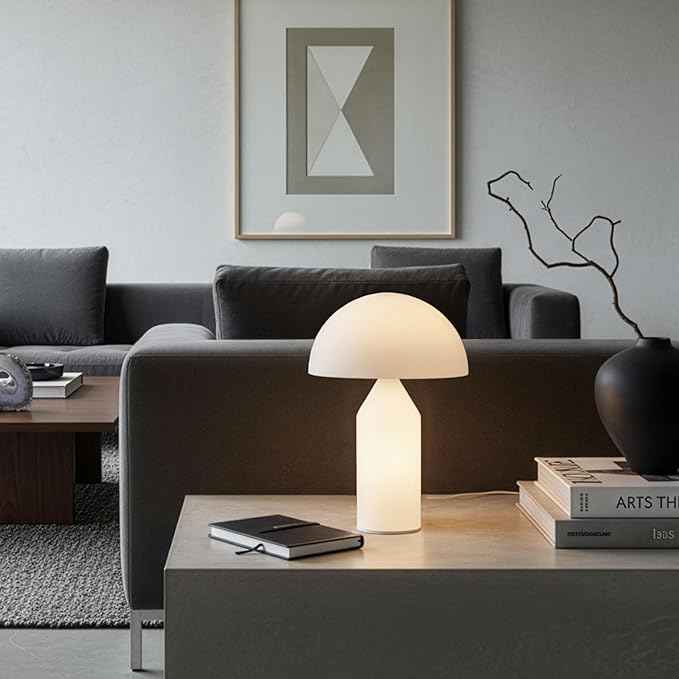 Brightech Venus Glass - 14" Contemporary Table Lamp with Glass Shade and Body - Unique Mushroom Table Lamp - Dimmable LED Light Bulbs for Bedroom Reading, Great Décor for Living Rooms, Offices
