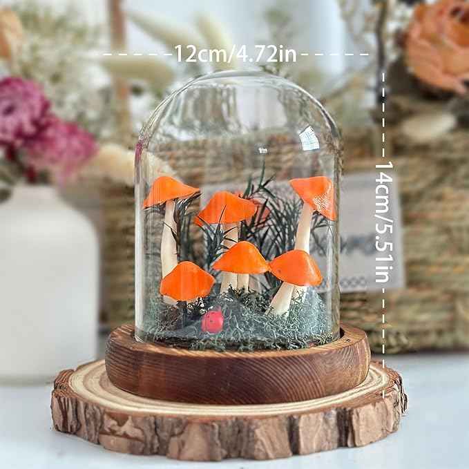Mushroom Lamp, Decor LED Light in Glass Dome with Base for Home Bedroom Decor Birthday with Birthday Valentines Anniversaries Gifts Box (Orange)