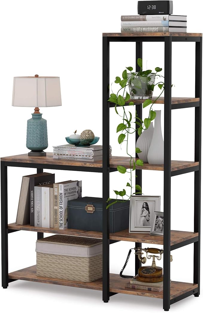 LITTLE TREE Book Shelf for Bedroom, 5-Tier Tall Bookshelf with 3 Display Shelves for Living Room, Wooden Bookcases Modern Free Standing Bookshelves for Office