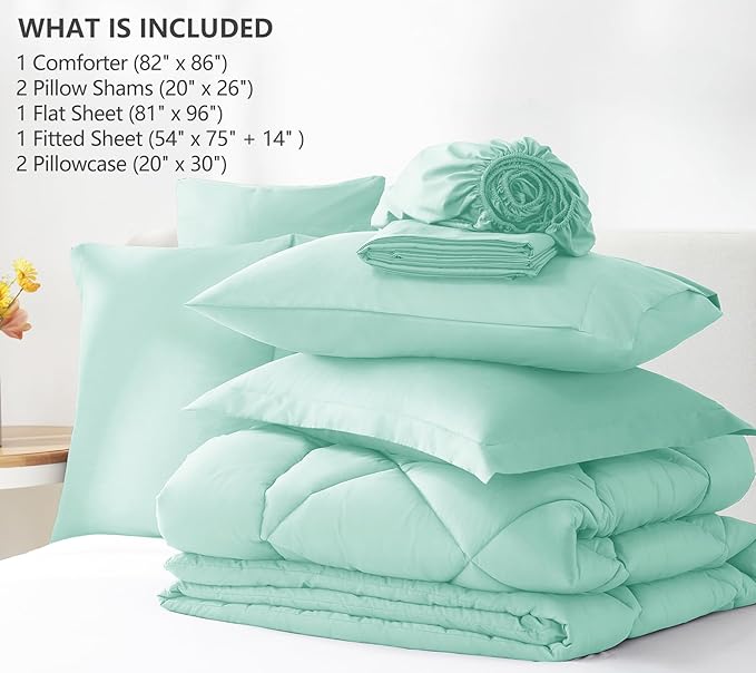 CozyLux Full Size Comforter Sets Mint Green - 7 Pieces Bed in a Bag Full, Luxury Soft Bed Set for All Seasons, Bedding Set with Down Alternative Comforter, Sheets, Pillowcases & Shams
