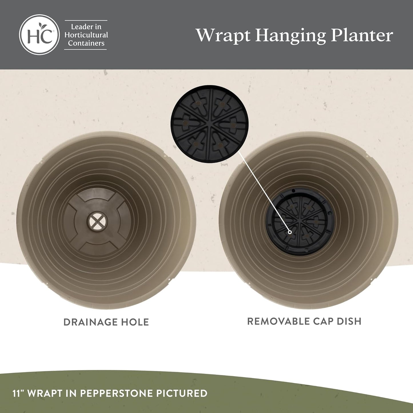 The HC Companies Wrapt Hanging Planters - Lightweight Plant Pot Hanger for Hanging Plants, Vegetables & Herbs - Outdoor & Indoor Hanging Basket for Plants (13" Pepperstone, Pack of 2)