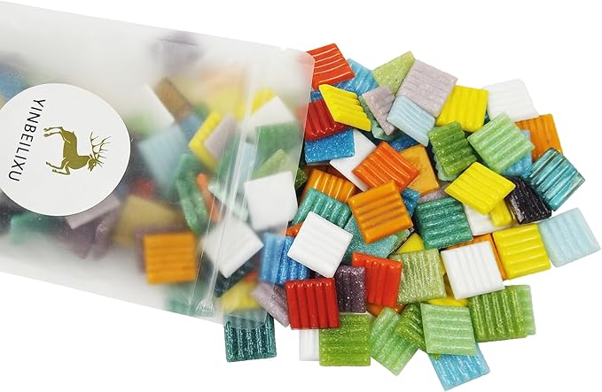 Mosaic Tiles, Glass Mosaic Pieces, 2x2cm Wavy Square Sparkling Tiles, Mosaic Kits, Glass Mosaic Tiles for Crafts DIY Art, Frames, Vases Filler, Home Decor, 410g/14.5oz (Mixed Color)
