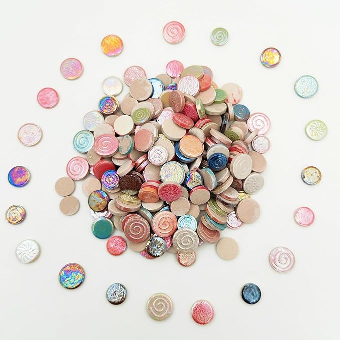 500g/1.1lb Random Color Irregular Ceramics Mosaic Tiles,DIY Making Creative Ceramic Mosaic Tiles for DIY Craft Plates Flowerpots Vases Cups Mosaic Making Supplies (Mix Round)