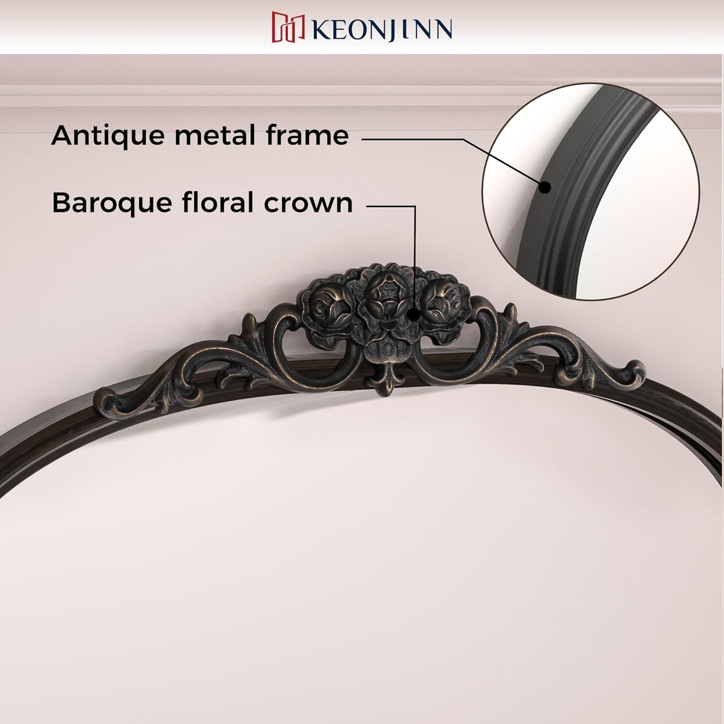 Keonjinn Vintage Mirror for Wall, 36" x 30" Black Antique Mirrors with Metal Frame, Baroque Style Decoration for Mantle, Bathroom, Living Room, Fireplace, Bedroom, French Cleat Mounting