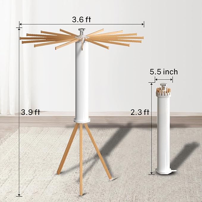 Tripod Clothes Drying Rack, Garment Rack Portable -16 Rotatable Arms for Hanger, Foldable Space Saving Laundry Drying Rack for Indoor Outdoor Apartment Balcony Bedroom Household, Wood