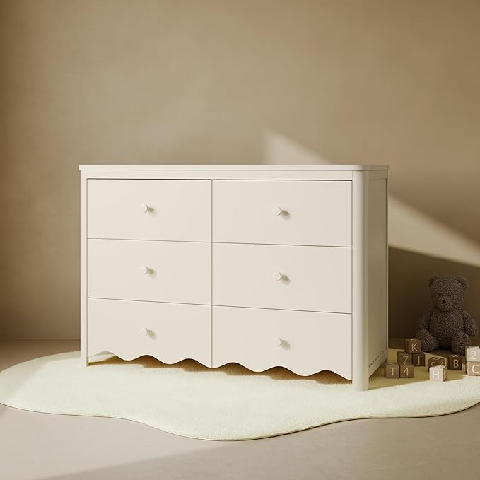 Storkcraft Casablanca 6 Drawer Dresser (Frosted Oat) – GREENGUARD Gold Certified, Nursery & Kids' Bedroom with Spacious Storage, Interlocking Drawer System, Easy Assembly with Pre-Installed Tracks