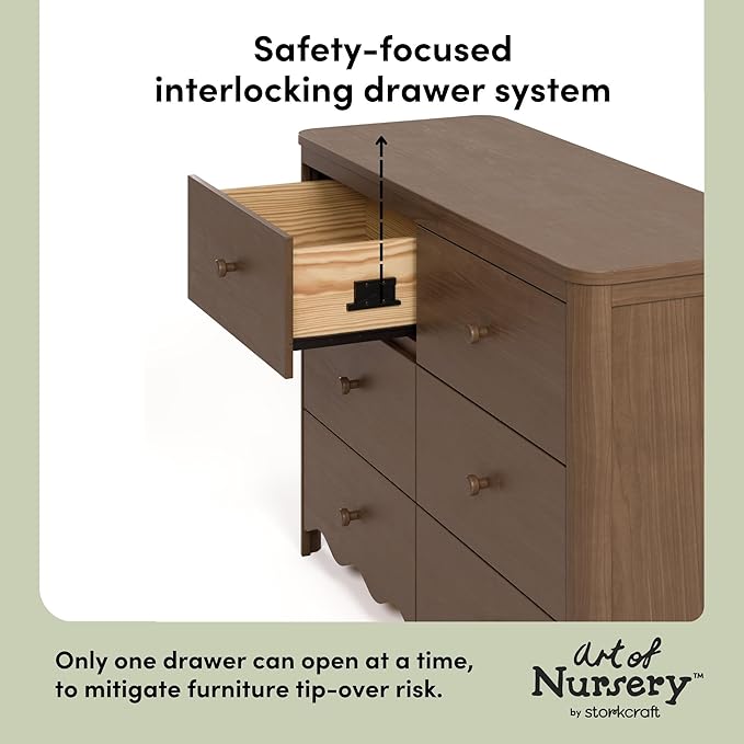 Storkcraft Casablanca 6 Drawer Dresser (Hazelnut) – GREENGUARD Gold Certified, Nursery & Kids' Bedroom with Spacious Storage, Safety Interlocking Drawer System, Easy Assembly with Pre-Installed Tracks