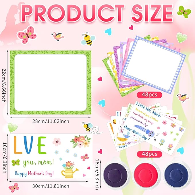 Beeveer 48 Sets Mother's Day Handprint Crafts DIY Religious Hand Keepsake Craft Gifts with Flower Stickers for Mom Dad Home Party Activities(Bright Colors)