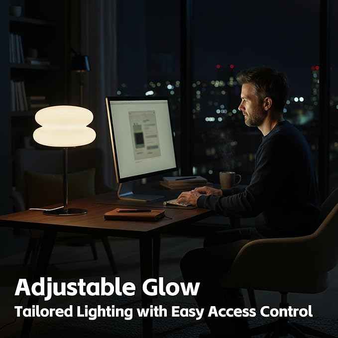 Bedroom Mushroom lamp, Medieval Modern Bedside Table lamp, dimmable Retro Egg Tart Headlight, Unique Home Mushroom Decoration Aesthetic Lovely Living Room Desk lamp (White)