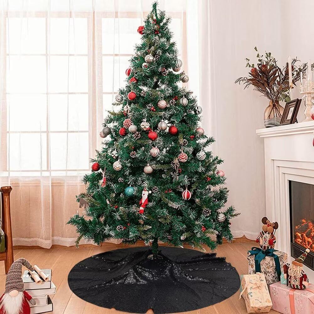 Eternal Beauty Christmas Tree Skirt, 70 Inch Black Halloween Sequin Tree Skirt Small Xmas Tree Skirt for Christmas Tree Decorations