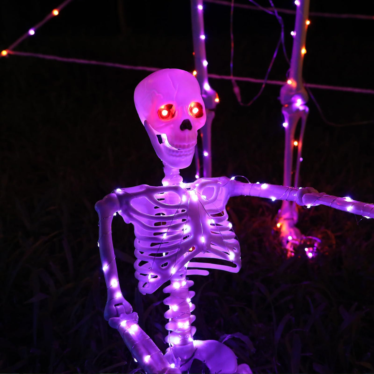 Halloween Decorations Outdoor Skeletons Set (Orange + Purple)