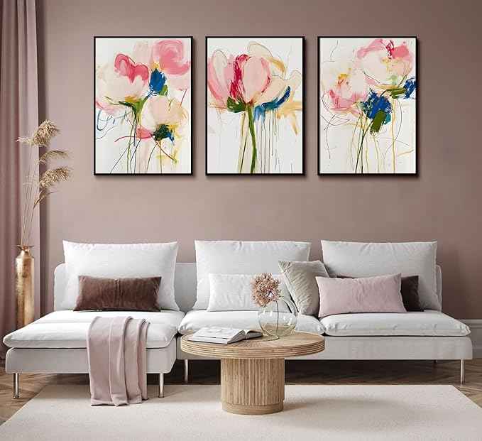 3PCS Colorful Abstract Line Floral Canvas Wall art Botanical Floral Line Posters Print Modern Minimalist Flower Pictures Wall Decoration for Girls' Room Bedroom Living room Unframed