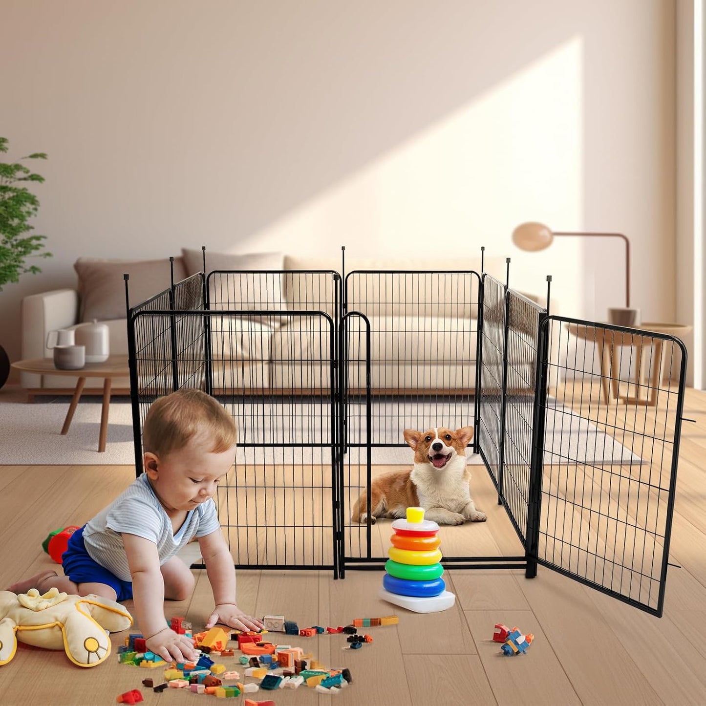Tall Garden Fence,Wide Gate Low Threshold Fence for Garden, 32in(H) 4 Panels Total 8.9 Ft(L) Animal Barrier Fence, Flower Bed Fencing, Dog Fences Outdoor for Yard