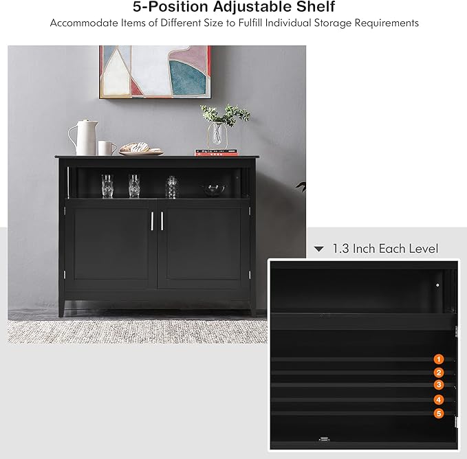 Costzon Buffet Cabinet, Wooden Sideboard with 2 Doors, Adjustable Shelf, Accent Coffee Bar Cabinet, Kitchen Storage Cabinet for Living Room, Hallway