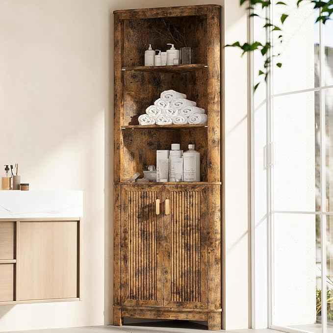 69'' Tall Narrow Storage Cabinet with Adjustable Shelf and Door, Bathroom Storage Cabinet, Space Saver for Bathroom, Kitchen, Living Room, Dark Brown